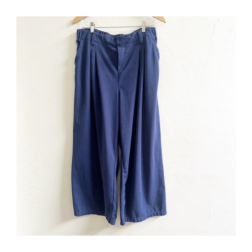 Halara Wide Leg Pants Womens XL Petite Navy Blue Pleated Office Wear Minimalist - Picture 1 of 10